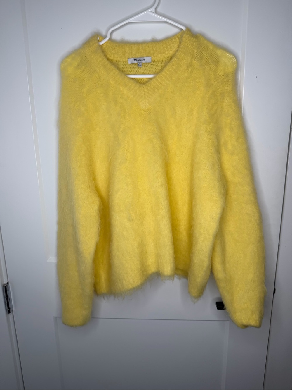 Madewell Bright Yellow Fuzzy V-Neck Sweater